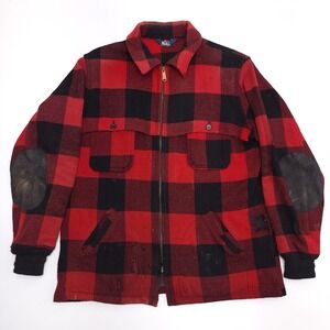 Vintage Woolrich Buffalo Plaid Mackinaw Wool Jacket Size XL Coat Red‎ Black READ